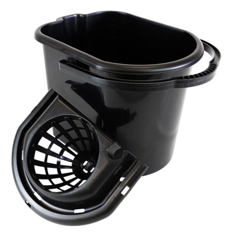 BALDE PLASTICO REFORÇADO OVAL C/ ESPREMEDOR - ALÇA - PRETO 15L