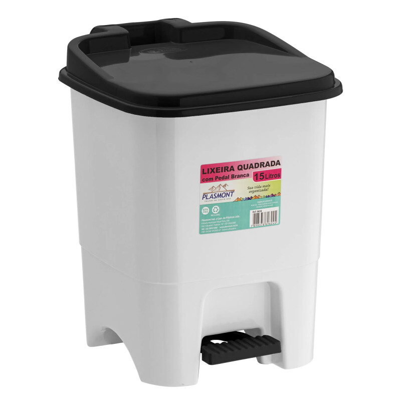 LIXEIRA C/PEDAL QUADRADA 15L