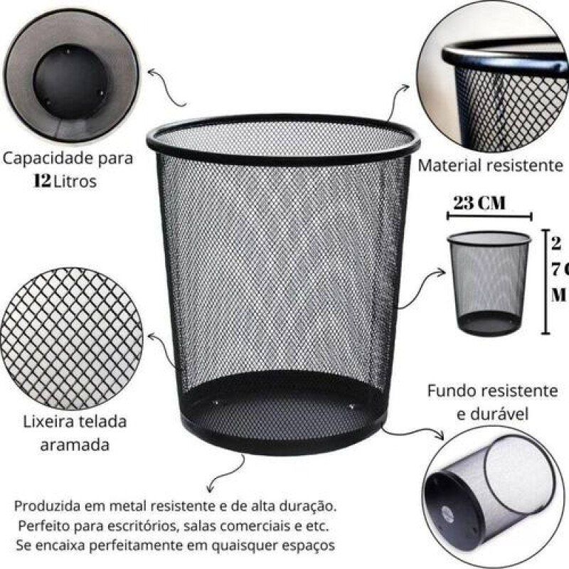 LIXEIRA TELADA METAL 12LT