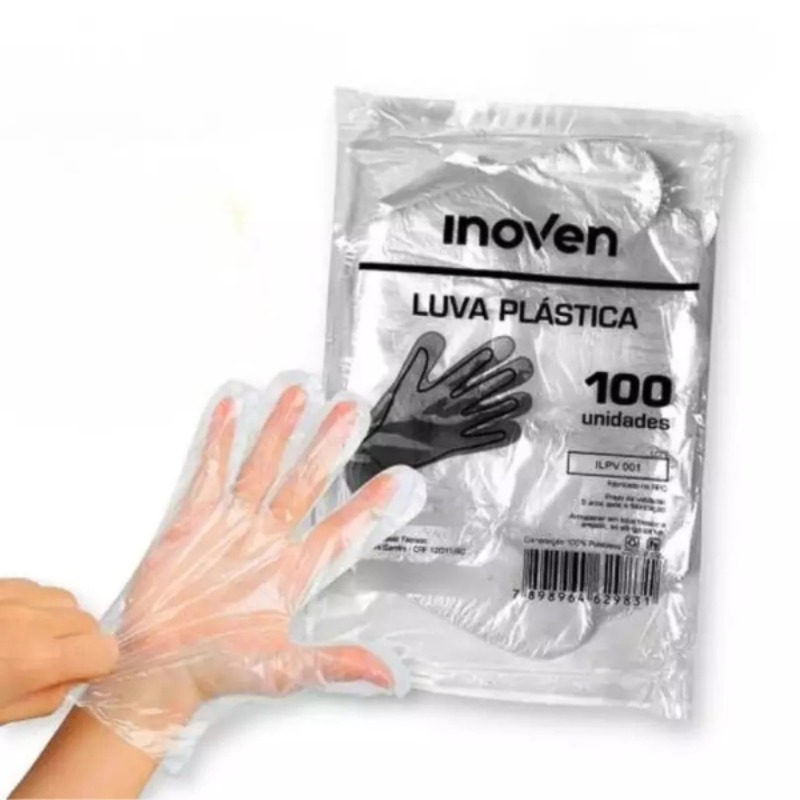 LUVA PLASTICA DESCARTAVEIS COM 100 UN