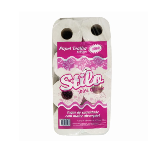 PAPEL TOALHA BOBINA 100MT STILO BRANCO PC C/8 ROLOS