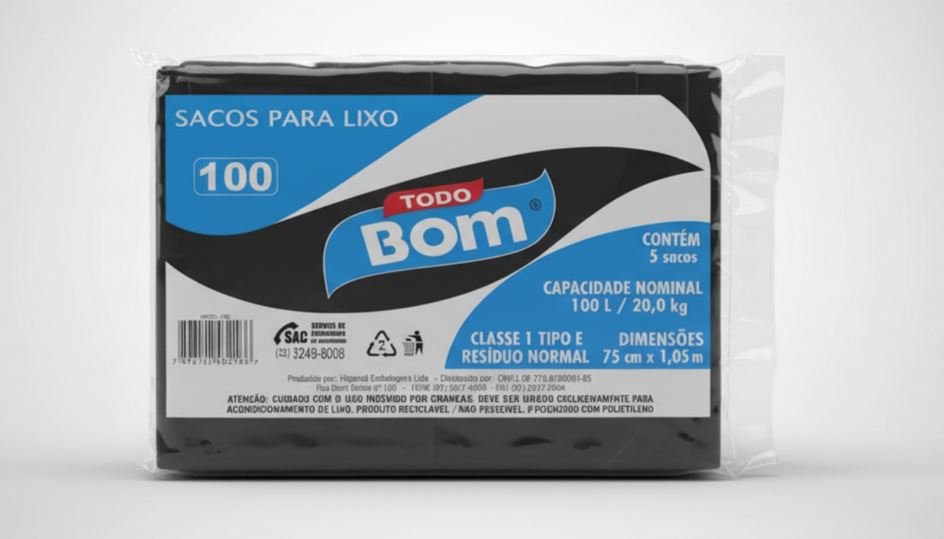 SACO P/LIXO 100L PC C/5UNID PRETO