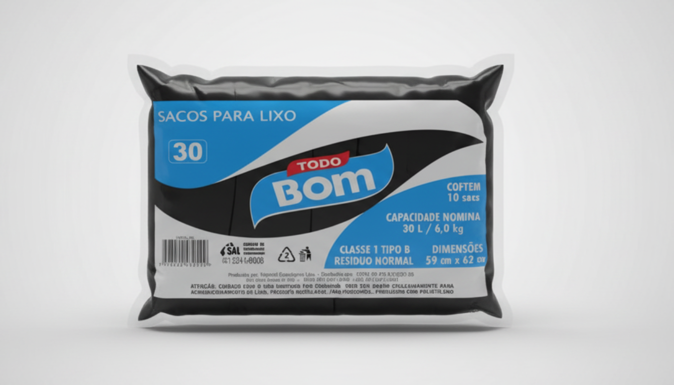 SACO P/LIXO 30L TODO BOM PCT C/10UN PRETO