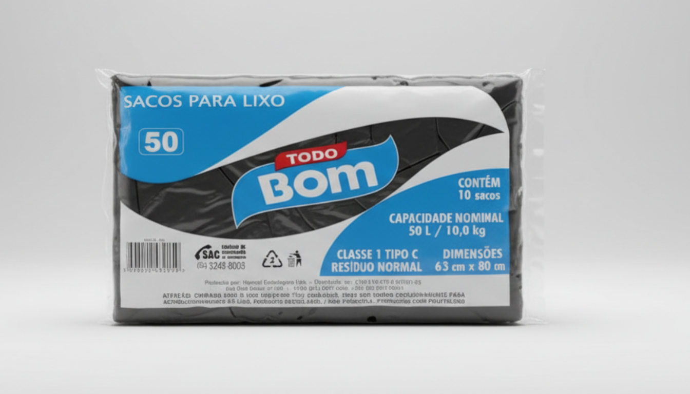 SACO P/LIXO 50LT TODO BOM PCT C/10 UNID PRETO